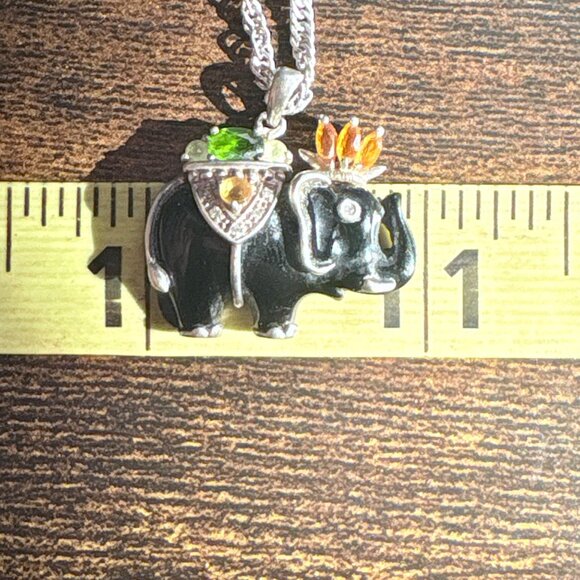 VTG Sterling Silver 925 Multi-Gemstone Elephant Pendant Necklace Size 24" Length - Picture 10 of 13